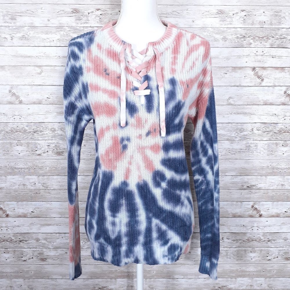 Belle by Belldini Tie Dye Sweater M Lace Front 358A